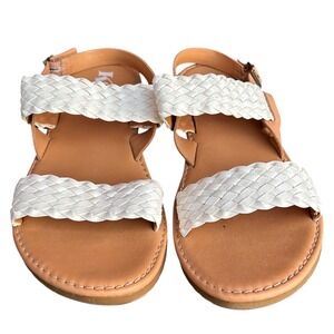 Korks by Kork-Ease Woven Two Strap Flat Slingback Sandals White Tan Womens 9M